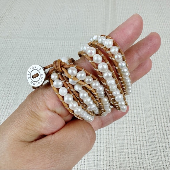 Victoria Emerson Prestack Pearl and Crystal Bracelet Set of Two - Picture 2 of 6